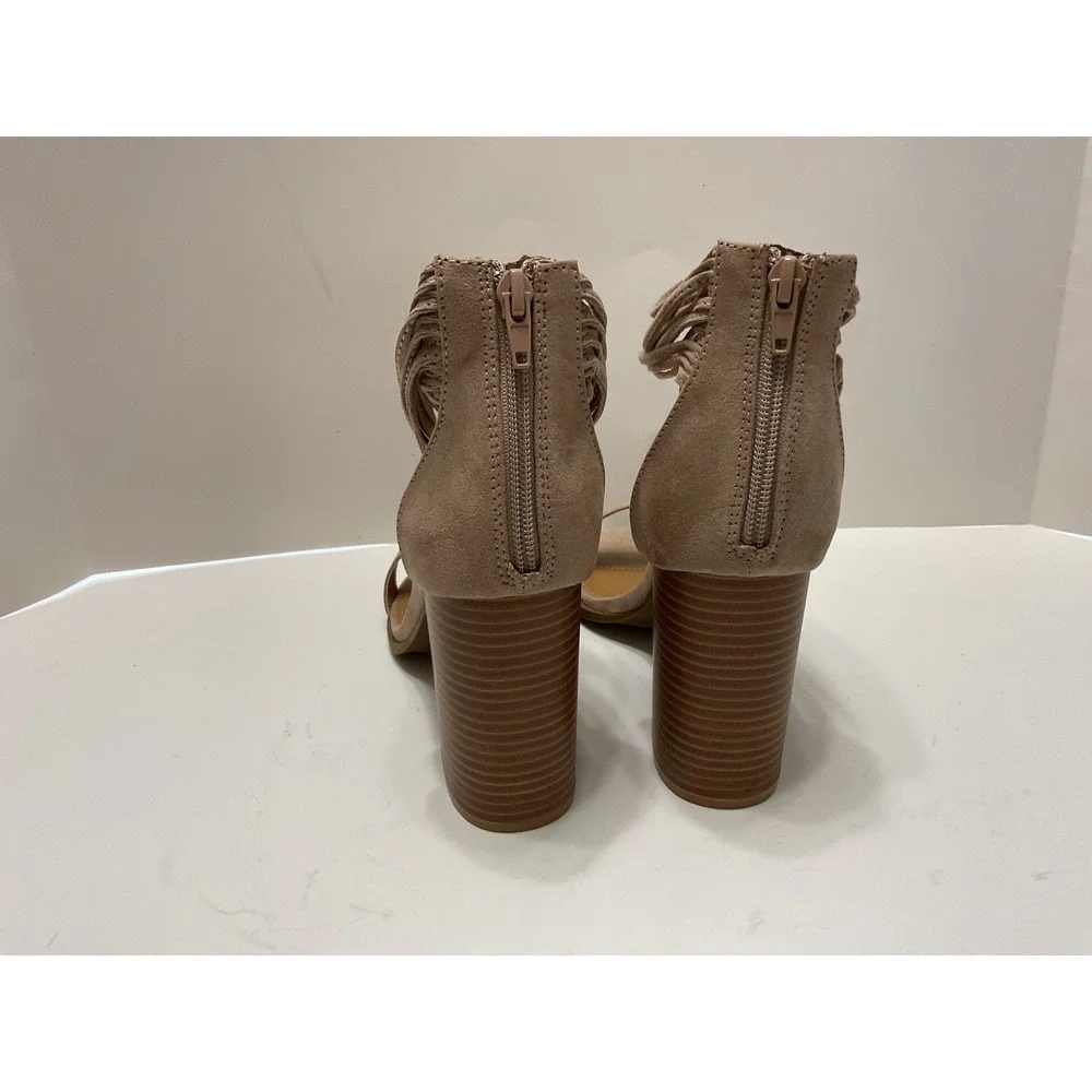 Pink Lily Brammer-108 Taupe Suede PU Block Heel Ankle Wrap Sandals Womens10 Sh10